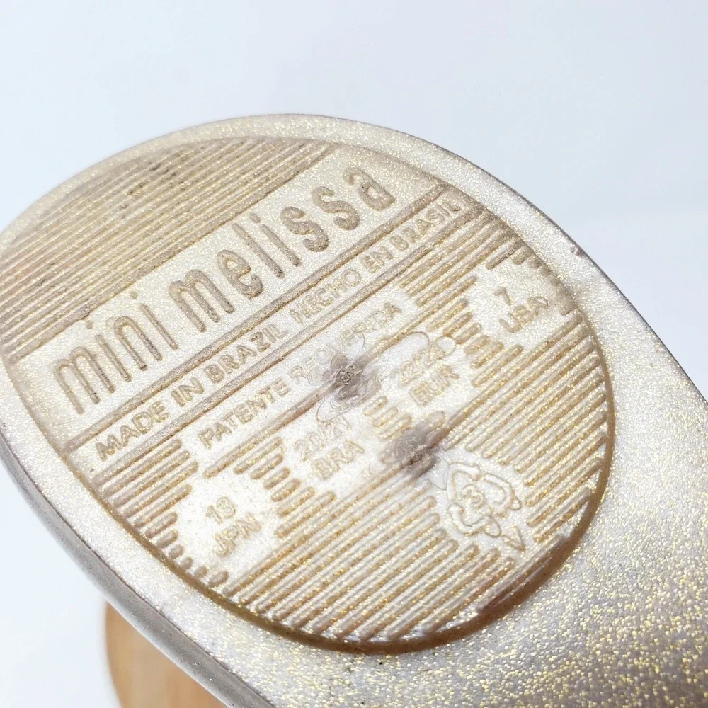 Mini Melissa Shoes Kids 7‎ Cat Gold Glitter Sparkle Kitty Mary Jane Ultragirl
